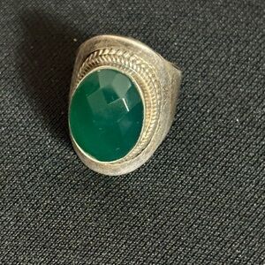 Silver Ring with beautiful green gem stone.